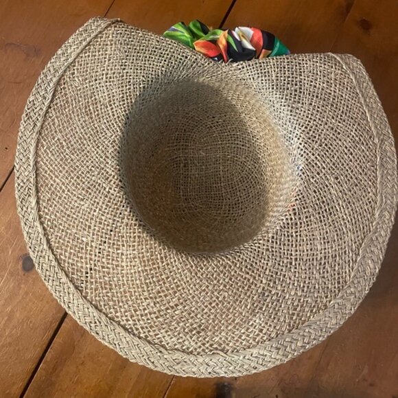 Raffia Sun Hat with Floral Sash Straw Beach Hat - Picture 4 of 7